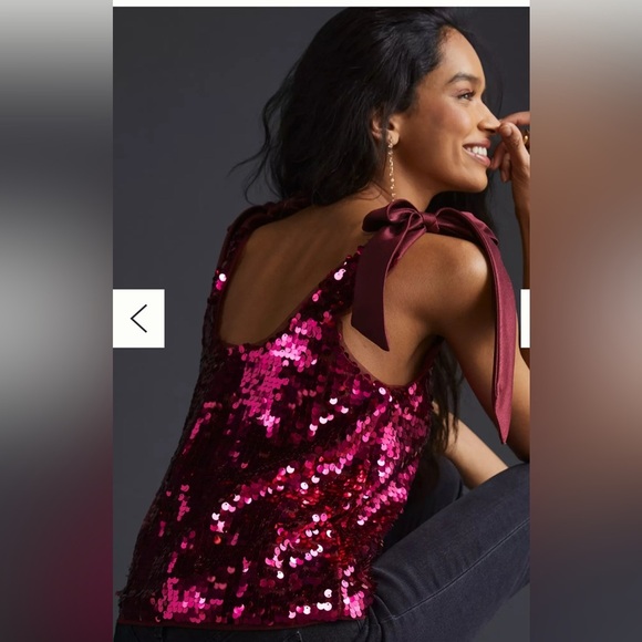 Maeve by Anthropologie Pink Sequined Tie-Strap Tank Size Small - Picture 1 of 5